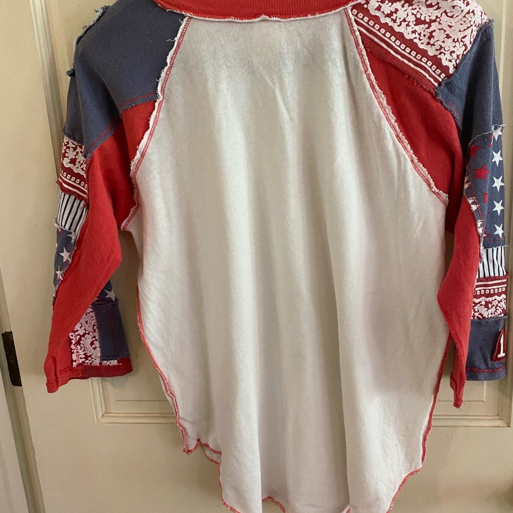 Free People Distressed American Shirt 3/4 sleeve
